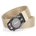 Khaki nylon woven tactical belt for men with black matte automatic buckle by TUSHI - 120cm / Black Buckle - Khaki
