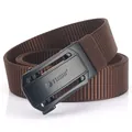 Brown nylon tactical belt with black automatic sliding buckle featuring TUSHI logo - Black Buckle - Coffee
