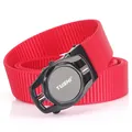 Red nylon braided belt with black tactical automatic buckle and white logo detail - 120cm / Black Buckle - Red