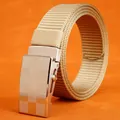 Khaki nylon woven belt for men featuring a metal buckle with checkerboard pattern - 120cm / Silver Buckle - Khaki