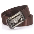 Men's brown nylon tactical belt with vintage grey lion relief automatic buckle - 120cm / Black Gun Buckle - Coffee
