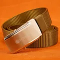 Brown nylon canvas belt with a brushed stainless steel automatic slide buckle - Silver Buckle - Wolf Brown
