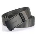 Dark gray nylon woven belt with a matte black automatic buckle and lion logo engraving - Dark Gray