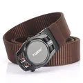 Brown nylon tactical belt with black matte automatic buckle featuring TUSHI logo - 120cm / Black Buckle - Coffee