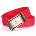 Cintura da uomo in nylon rosso con fibbia automatica in metallo grigio e logo a leone - Rosso