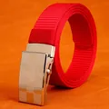 Red nylon braided belt for men with silver checkered automatic slide buckle - 120cm / Silver Buckle - Red