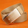Men's khaki nylon canvas outdoor belt with brushed zinc alloy automatic buckle - Silver Buckle - Khaki
