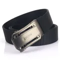 Men's black nylon tactical belt with brushed metal automatic buckle and lion logo - Gunmetal Buckle Black
