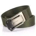 Men's army green tactical nylon belt with matte black automatic buckle and lion logo - Gunmetal Buckle Army Green