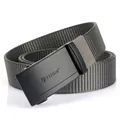 Men's grey nylon canvas belt with a black matte automatic buckle and TUSHI logo - Dark Gray