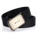 Cintura da uomo in nylon nero con fibbia automatica spazzolata e logo TUSHI - Nero