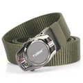 Army green nylon tactical woven belt with automatic alloy buckle for men - 120cm / Gunmetal Buckle Army Green