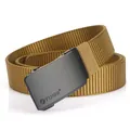 Men's dark camel woven nylon tactical belt with black automatic buckle and TUSHI logo - 120cm / Coyote Brown