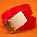 Men's outdoor nylon belt with red woven strap and gold automatic buckle - Silver Buckle - Red