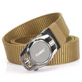 Tactical nylon belt in khaki with grey automatic buckle and Tushi brand logo - 120cm / Gunmetal Buckle Wolf Brown