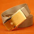Khaki nylon web belt with a brushed gold automatic stainless steel slide buckle - Gold Buckle - Khaki