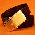 Nylon canvas belt in dark coffee with golden brushed stainless steel buckle - Gold Buckle - Coffee