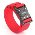 Red nylon tactical belt with black quick-release buckle and TUSHI brand logo - Red