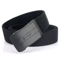 Elastic black nylon belt for men with a matte automatic buckle and durable textured strap - Black / 120