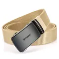 Men's khaki elastic nylon tactical belt with matte grey automatic buckle - 120cm / Khaki