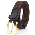 Dunkelbrauner elastischer Flechtgürtel für Herren mit Messingschnalle und Lederdetails - 105 / Braun