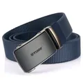 Navy blue elastic nylon tactical belt with gunmetal automatic buckle for men - 120cm / Sapphire Blue