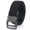 Black nylon stretch woven belt with matte black double-ring buckle for men's casual wear - 120 / Black