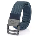 Navy blue elastic woven nylon belt for men with matte black double ring buckle - 120 / Sapphire Blue