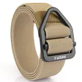 Khaki tactical woven nylon belt with black triangular metal buckle for outdoor hiking - 120cm / Coyote Brown
