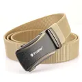 Braided elastic nylon belt for men in khaki with matte grey automatic metal buckle - Khaki