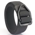 Tactical stretch nylon woven belt in dark gray with matte black triangular buckle - 120cm / Dark Gray
