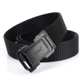 Black nylon tactical belt for men with matte automatic buckle and durable woven strap - Black Buckle Black
