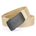Men's khaki elastic nylon belt with black automatic buckle and textured strap - Khaki / 120