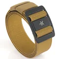 Tactical nylon stretch belt with a black star buckle and brown woven elastic fabric - Coyote Brown