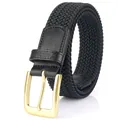 Herren Flechtgürtel in Schwarz mit goldener Messingschnalle und Leder-Applikationen - 105 / Schwarz