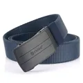 Men's navy blue elastic nylon belt with black automatic buckle and lion logo detail - Sapphire Blue / 120