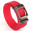 Durable red nylon woven belt for men featuring a stylish grey metal automatic buckle. - 120cm / Red