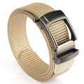 Men's khaki nylon tactical belt with matte grey automatic buckle for outdoor wear - 120cm / Khaki