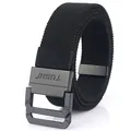 Elastic black woven canvas belt for men featuring a matte black double ring buckle - 110cm / Black