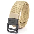 Tactical stretch woven nylon belt in khaki with a matte black double ring metal buckle - 120 / Khaki