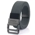 Elastic gray-black woven fabric belt featuring a matte black double-ring alloy buckle - 110cm / Dark Gray