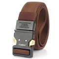 Brown elastic tactical belt with high-density weave and black quick-release metal buckle - Brown