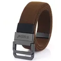 Brown woven elastic canvas belt for men with matte black double D-ring metal buckle - 110cm / Brown