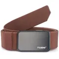 Tactical elastic nylon belt 3.5cm with brown woven texture and matte black buckle - Brown