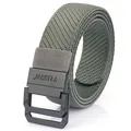 Men's dark grey stretch woven nylon belt with matte black double ring buckle - 120 / Dark Gray