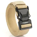 Men's khaki tactical stretch belt with black quick-release buckle and nylon weave - 120cm / Khaki