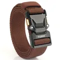 Ceinture tactique élastique marron avec boucle métallique à dégagement rapide pour hommes - 120cm / Marron