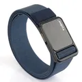 Elastic stretch woven belt for men with black brushed metal buckle and navy nylon fabric - Sapphire Blue