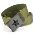 Army green tactical canvas belt with a matte black metal buckle featuring a star emblem - Standard Length / Hemmed Army Green