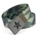 Tactical camouflage canvas belt 3.8cm wide with matte black star buckle for military pants - Standard Length / Hemmed Army Green Camouflage